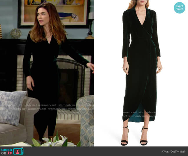 L'Agence Reliah Velvet Wrap Dress worn by Victoria Newman (Amelia Heinle) on The Young and the Restless