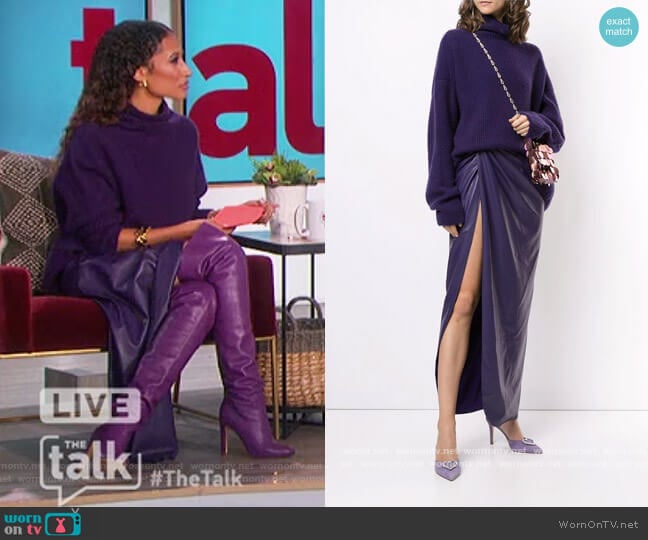 Turtleneck Sweater and Leather Skirt by Lapointe worn by Elaine Welteroth on The Talk