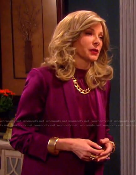 Laura’s purple ruched sleeve blazer on Days of our Lives