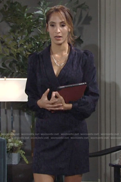 Lily’s navy leopard wrap dress on The Young and the Restless