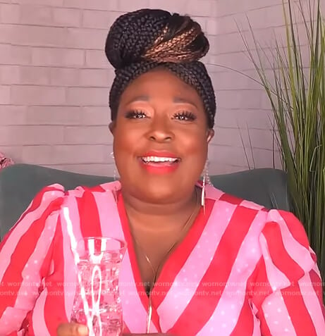 Loni’s pink and red stripe wrap dress on The Real