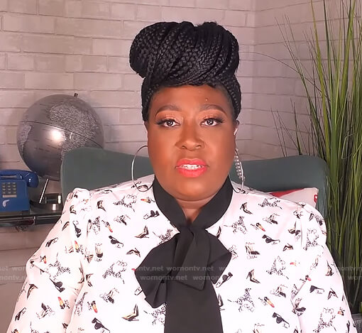Loni’s printed tie neck blouse on The Real
