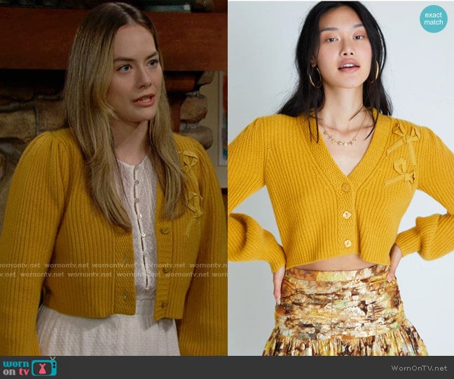 LoveShackFancy Avignon Cardigan worn by Hope Logan (Annika Noelle) on The Bold and the Beautiful