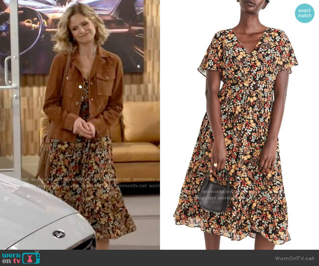 Madewell Flower Garden Dolman Sleeve Ruffle Hem Midi Dress worn by Jean Raines (Kyra Sedgwick) on Call Your Mother