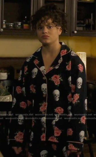 Maggie's rose and skull print pajamas on Charmed