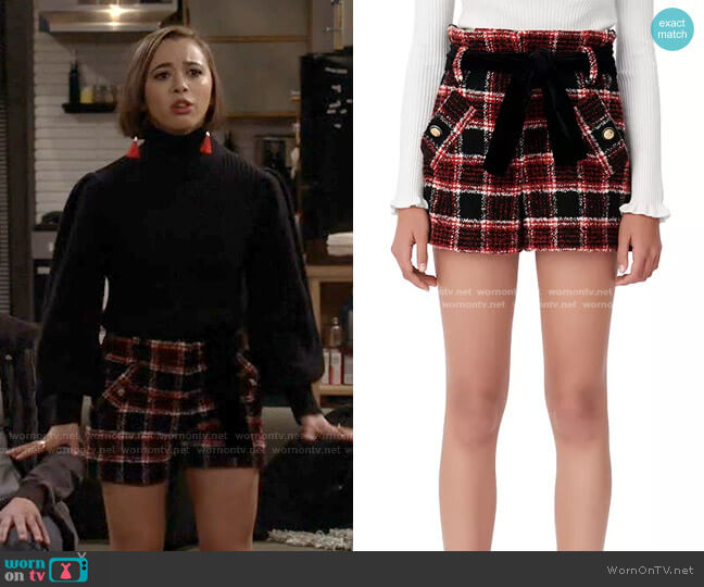 Itrit Checked Shorts With Velvet Belt by Maje worn by Celia (Emma Caymares) on Call Your Mother