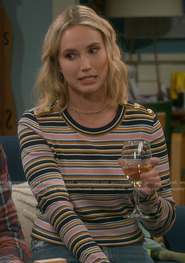Mandy's striped top with shoulder buttons on Last Man Standing