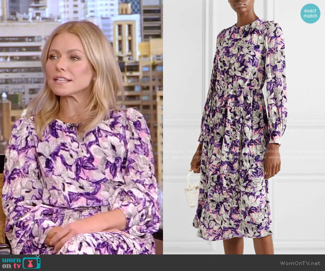 Floral-print Crushed-Velvet Midi Dress by Runway Marc Jacobs worn by Kelly Ripa on Live with Kelly and Mark