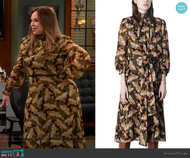 Butterfly Tie-Waist Midi Dress by Marella worn by Kristin Baxter (Amanda Fuller) on Last Man Standing