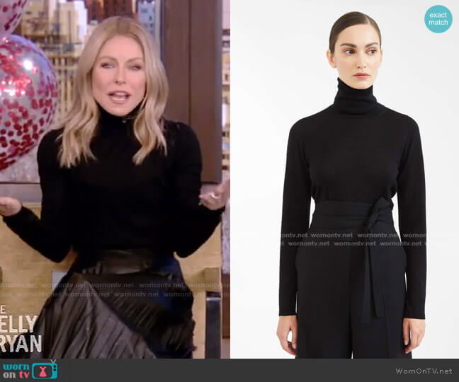 WornOnTV: Kelly’s black turtleneck sweater and pleated skirt on Live ...