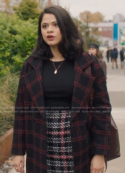 Mel's tweed skirt and checked coat on Charmed