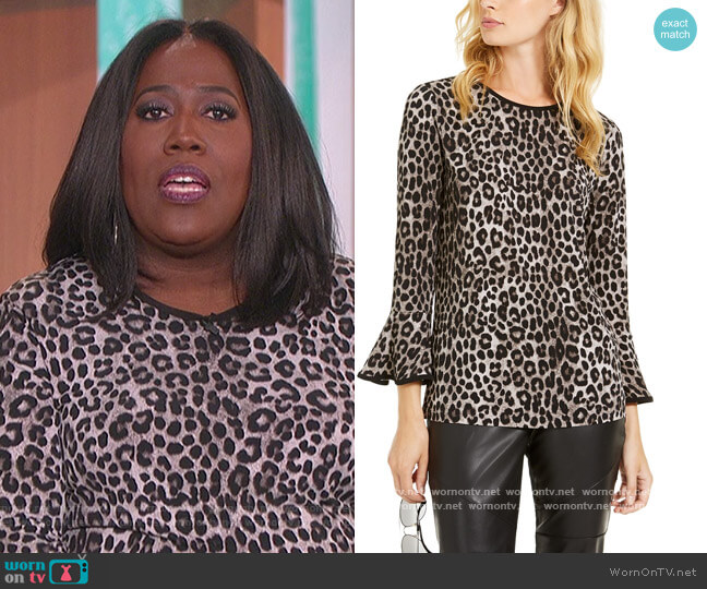 Leopard-Print Flare-Sleeve Top by MICHAEL Michael Kors worn by Sheryl Underwood on The Talk