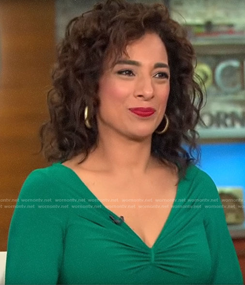 Michelle Miller's green long sleeved dress on CBS This Morning