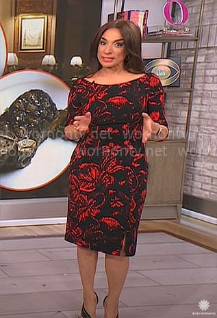 Michelle Miller's black and red printed dress on CBS This Morning