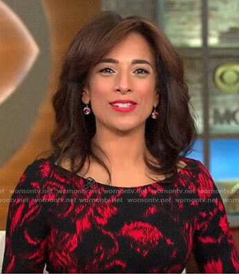 Michelle Miller’s black and red printed dress on CBS This Morning