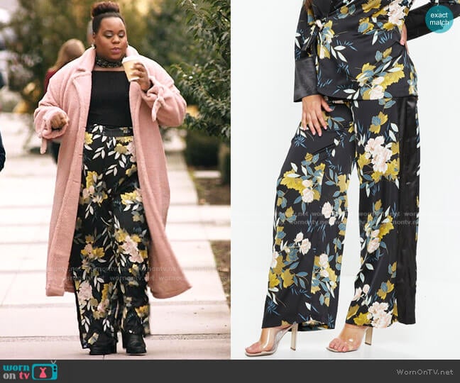 Plus Size Floral Print Wide Leg Side Stripe Pants by Missguided worn by Mo (Alex Newell) on Zoeys Extraordinary Playlist