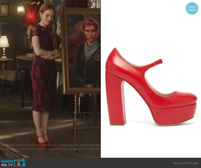 Leather platform Mary Jane pumps by Miu Miu worn by Cheryl Blossom (Madelaine Petsch) on Riverdale