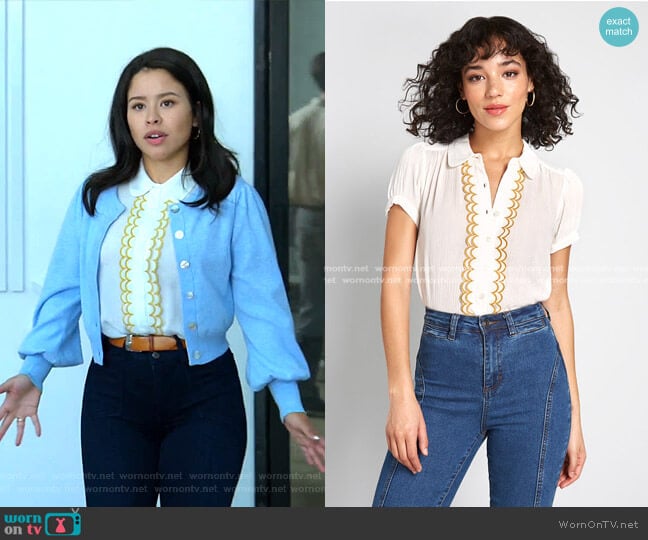 All About Scallops Short Sleeve Blouse by Modcloth worn by Mariana Foster (Cierra Ramirez) on Good Trouble