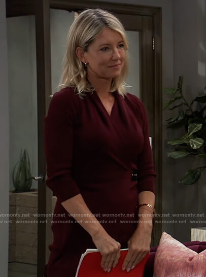 Nina’s burgundy wrap dress on General Hospital