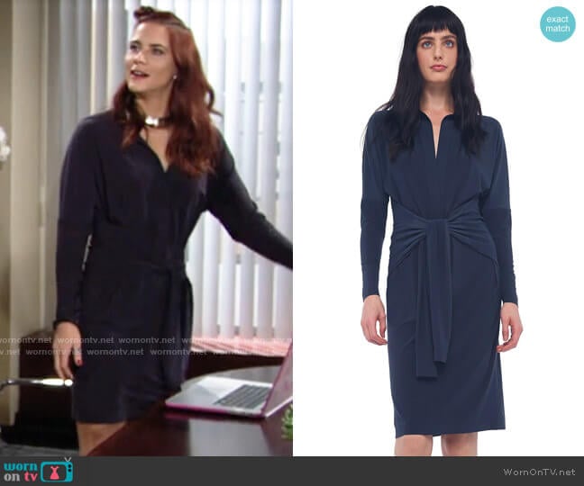 Norma Kamali Ty Front NK Shirt Dress in Pewter worn by Sally Spectra (Courtney Hope) on The Young and the Restless