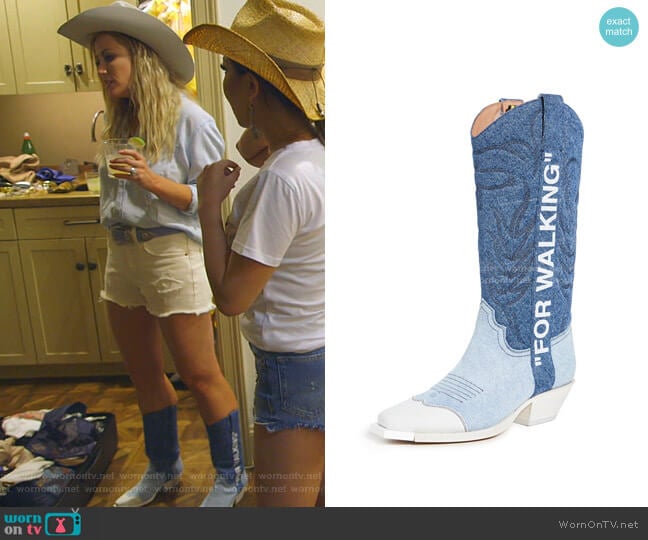 Denim Cowboy Boots by Off-White worn by Stephanie Hollman on The Real Housewives of Dallas