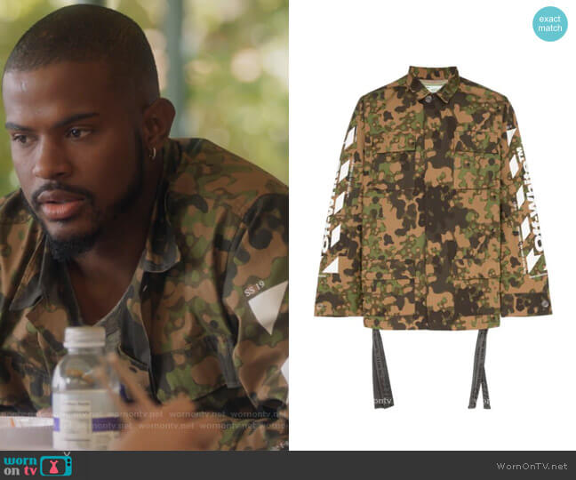 Camouflage Print Field Jacket by Off-White worn by Aaron Jackson (Trevor Jackson) on Grown-ish