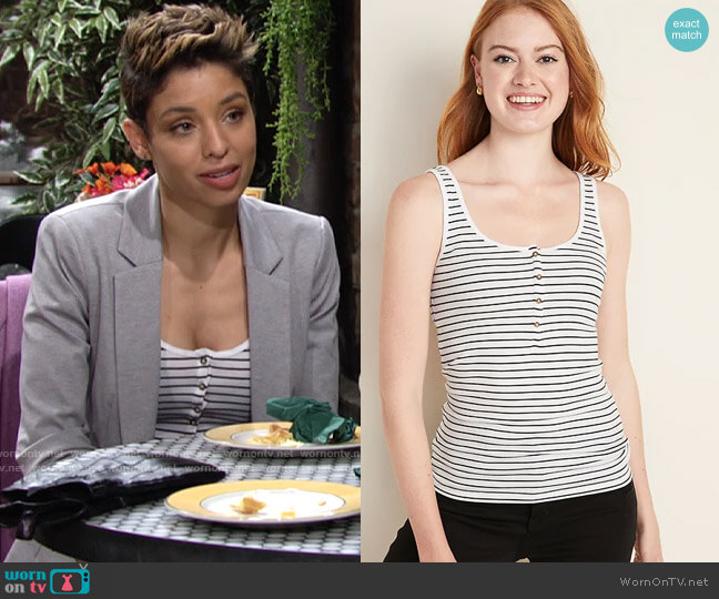 Old Navy Fitted Rib-Knit Henley Tank  worn by Elena Dawson (Brytni Sarpy) on The Young & the Restless