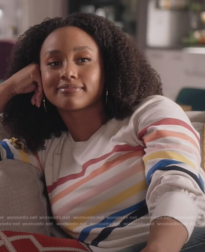 Olivia's white rainbow stripe sweatshirt on Black-ish