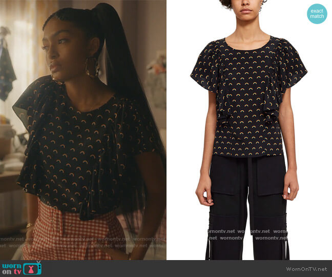 Mini Rainbow Silk Ruffle Top by Opening Ceremony worn by Zoey Johnson (Yara Shahidi) on Grown-ish