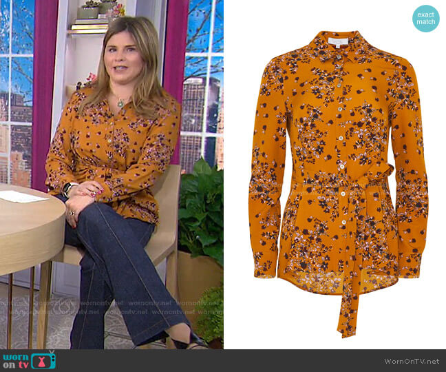 Floral Crepe Belted Capelet Top by Pearl by Lela Rose worn by Jenna Bush Hager on Today