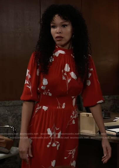 Portia’s red floral dress on General Hospital
