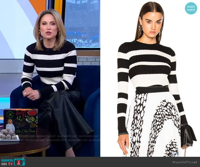 Ultrafine Striped Crewneck Sweater by Proenza Schouler worn by Amy Robach on Good Morning America