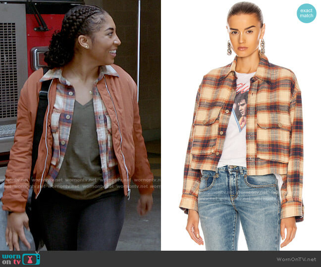 R13 Oversized Crop Shirt worn by Gianna Mackey (Adriyan Rae) on Chicago Fire