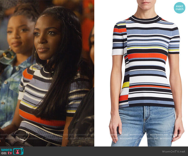 Mason Ribbed Asymmetric Stripe Tee by Rag & Bone worn by Rochelle (Raigan Harris) on Grown-ish