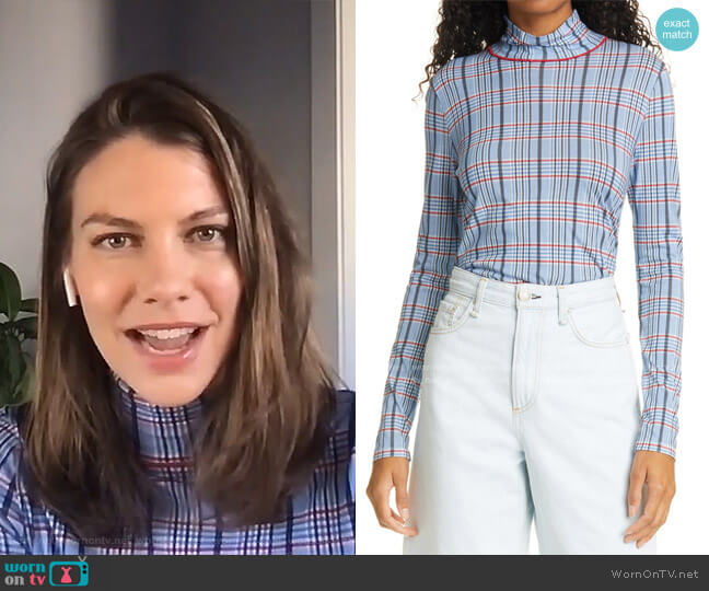 Plaid Turtleneck Top by Rag & Bone worn by Lauren Cohan on Live with Kelly and Ryan