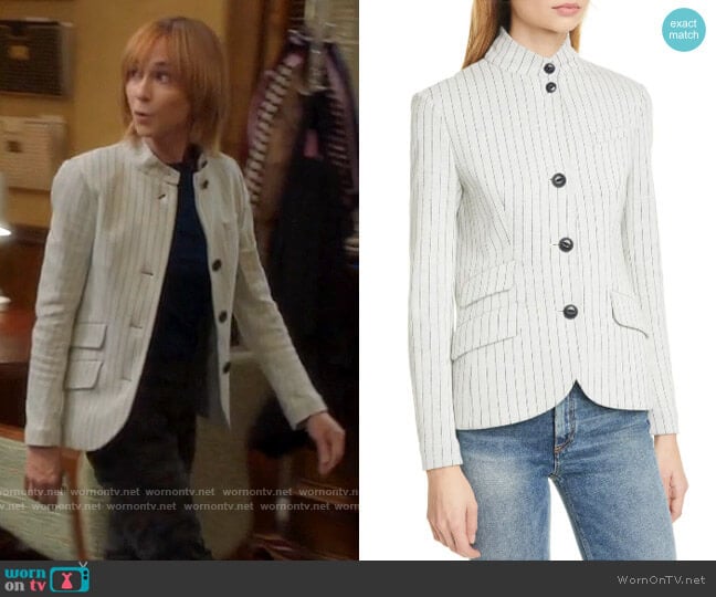 Rag & Bone Slade Pinstripe Cotton Blazer worn by Arpi Meskimen (Holly Hunter) on Mr Mayor