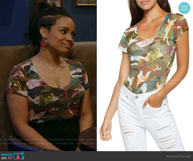 WornOnTV: Randi’s love print camouflage top on Call Me Kat | Kyla Pratt ...