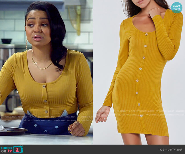 Rainbow Rib Knit Long Sleeve Bodycon Dress worn by Randi (Kyla Pratt) on Call Me Kat