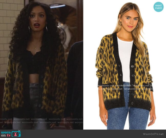 Cheetah Wool-Blend Oversized Cardigan by Re/Done worn by Olivia Baker (Samantha Logan) on All American