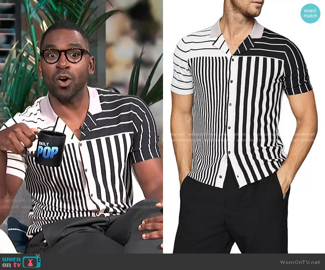 WornOnTV: Justin’s black and white stripe shirt on E! News Daily Pop ...