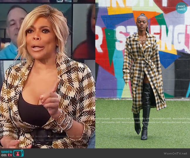 North Bergen Plaid Trench Coat by Reyjateh worn by Wendy Williams on The Wendy Williams Show