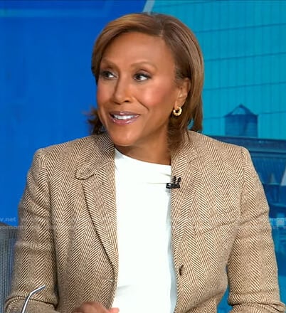 Robin’s beige herringbone blazer on Good Morning America