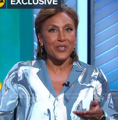 Robin’s blue marbled blouse on Good Morning America