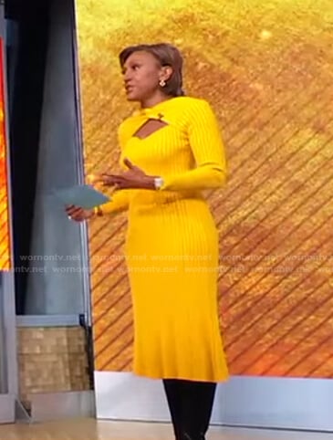 Robin’s yellow ribbed cutout dress on Good Morning America