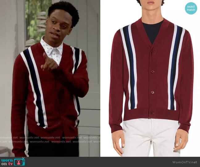 Sandro College Wool Striped Button Cardigan worn by Lane (Austin Crute) on Call Your Mother