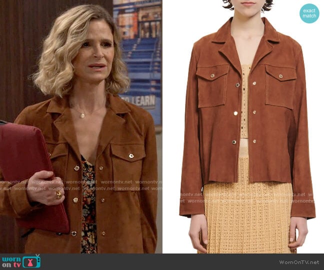 Sandro Jonhy Suede Shirt Jacket worn by Jean Raines (Kyra Sedgwick) on Call Your Mother