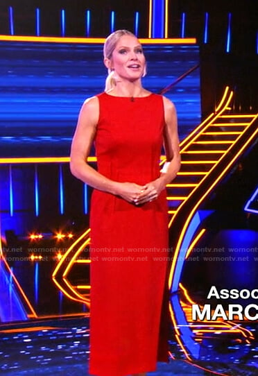 WornOnTV: Sara’s red sleeveless pintuck-waist dress on The Chase | Sara