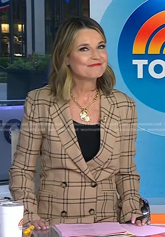 Savannah's beige grid check blazer on Today