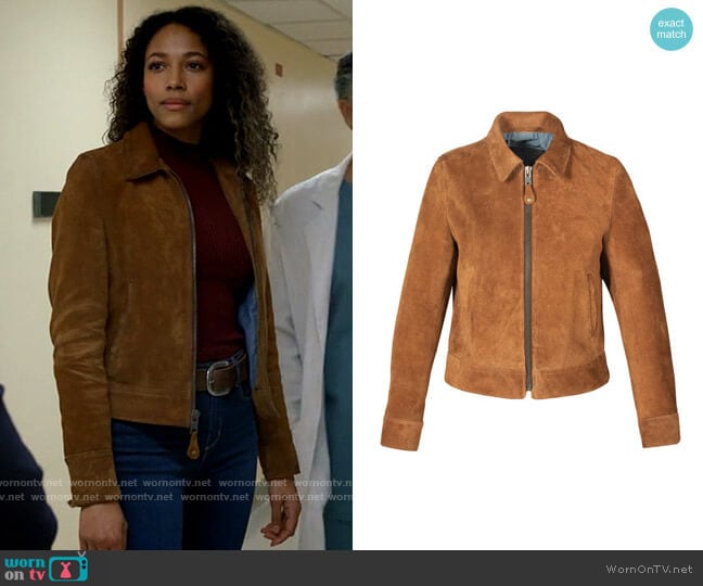 Schott NYC Cow Suede Trucker Jacket worn by Cassie Dewell (Kylie Bunbury) on Big Sky