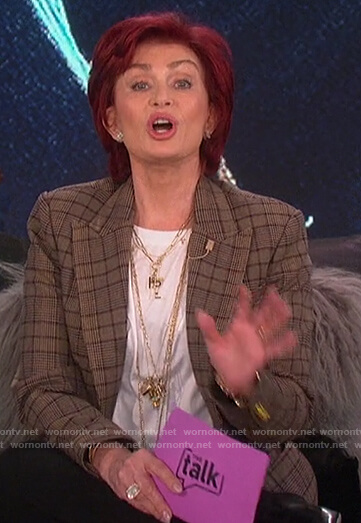 Sharon's brown plaid blazer on The Talk